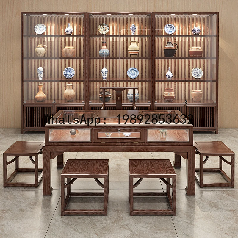 XL Solid Wood Display Cabinet Jewelry Counter Jewelry Glass Negotiation Table Jade Container