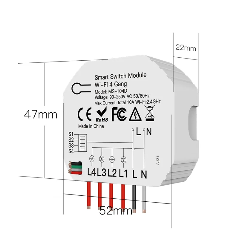 ABJF-4 Way Wifi Smart Switch Module 2Pcs Tuya Smart Light Control Remote App Dimmer Curtain Switch