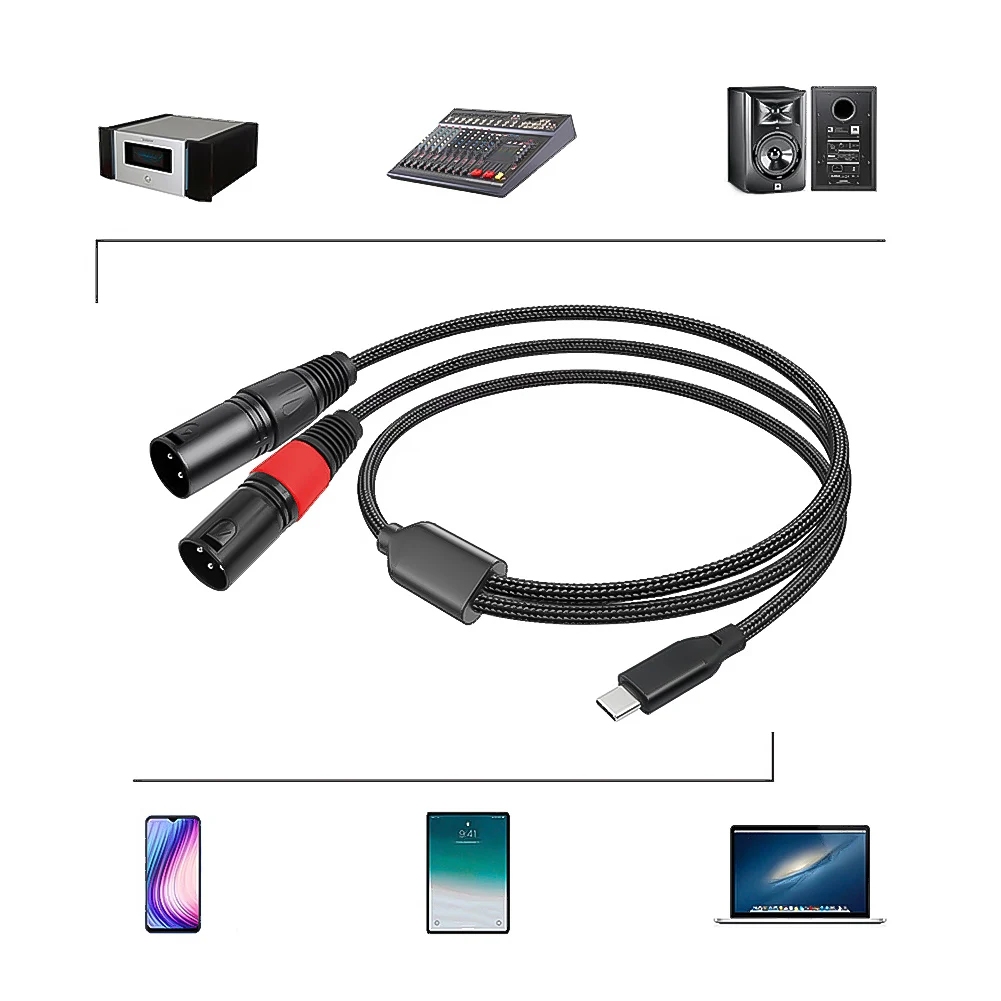 Type C To Dual XLR Male Aux Audio Cable Built in DAC Chipset USB C To Dual XLR Audio Cable Type C To XLR Male Output Stereo Cord