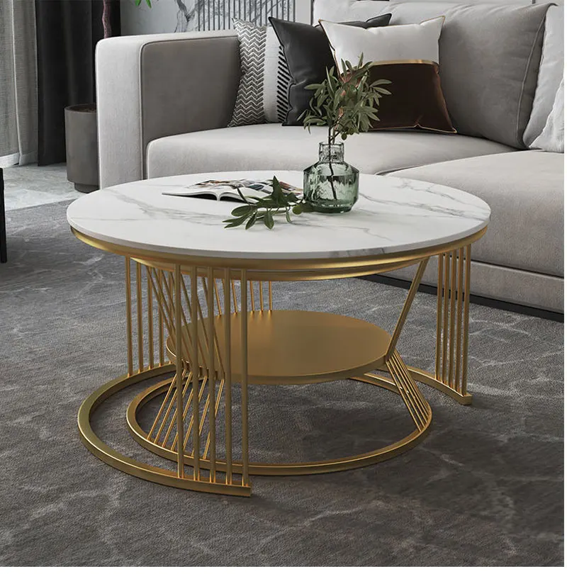 Simple White Metal Stone Gold Luxury Nordic Round Modern Marble Top Coffee Tables Nesting Center Table for Living Room Set Home