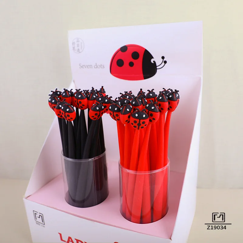 48PCS Creative Stationery Cute Little Ladybug Personalized Silicone Neutral Pen For Primary And Secondary School Students Examin