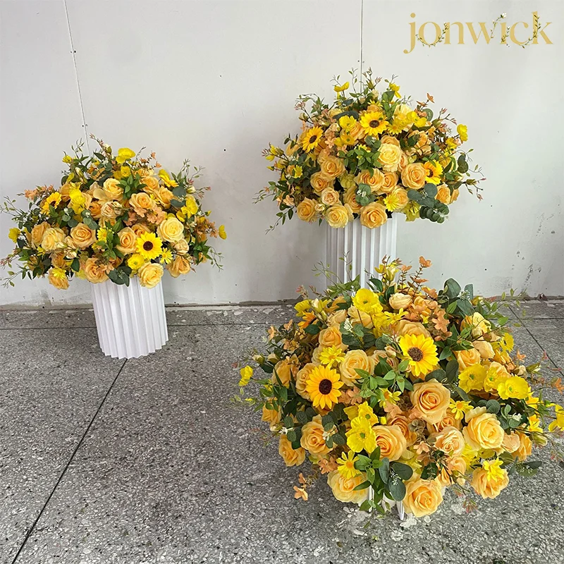 Gelber 30-80cm großer künstlicher Rosen-Pfingstrosen-Blumenball für Tischdekorationen, 5D Hochzeitstisch-Accessoires, Bühnen- und Gangdekoration, Blumenball – Detail 3