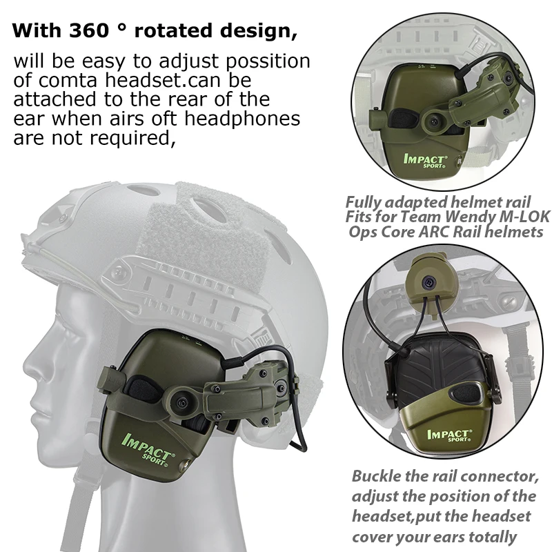 Two wearing methods Tactical Helmet Headphones/Military Helmet Earmuff/Electronic Hearing Protection/Hunting Noise Reduction