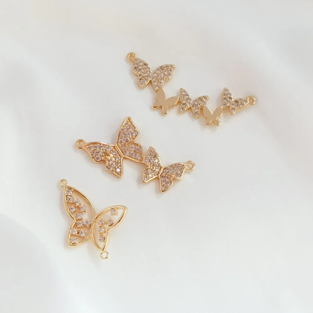 

14 К позолоченный и циркон бабочка двойной кулон кулон браслет ожерелье кулон DIY ювелирные изделия ручной работы аксессуар