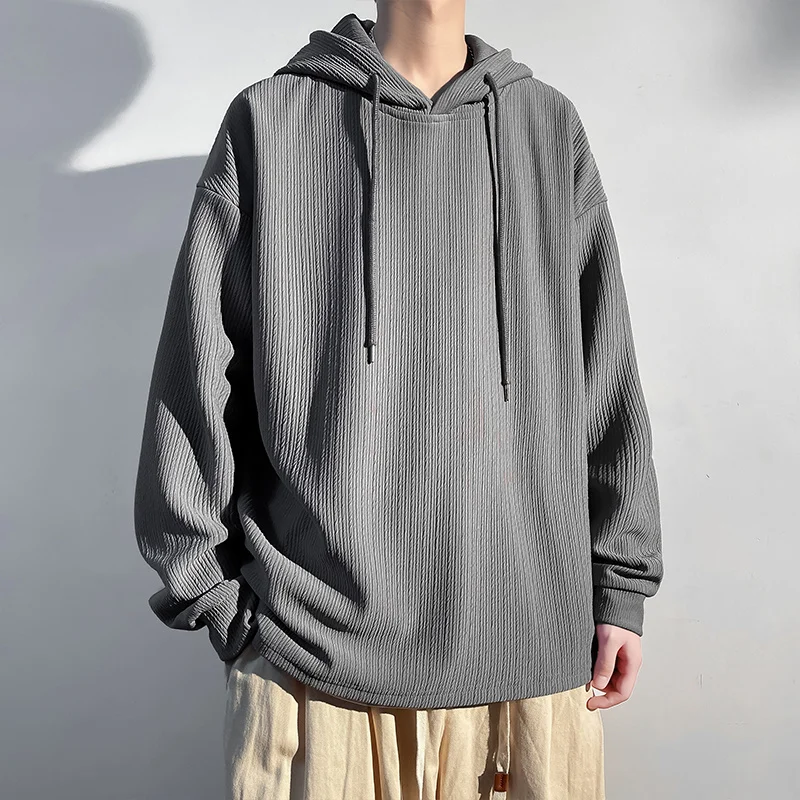 

New Autumn Men Hoodies Sweatshirts Full lines Solid Casual Hooded Pullovers Man Hip Hop Oversize Baggy Top Clothes Black White