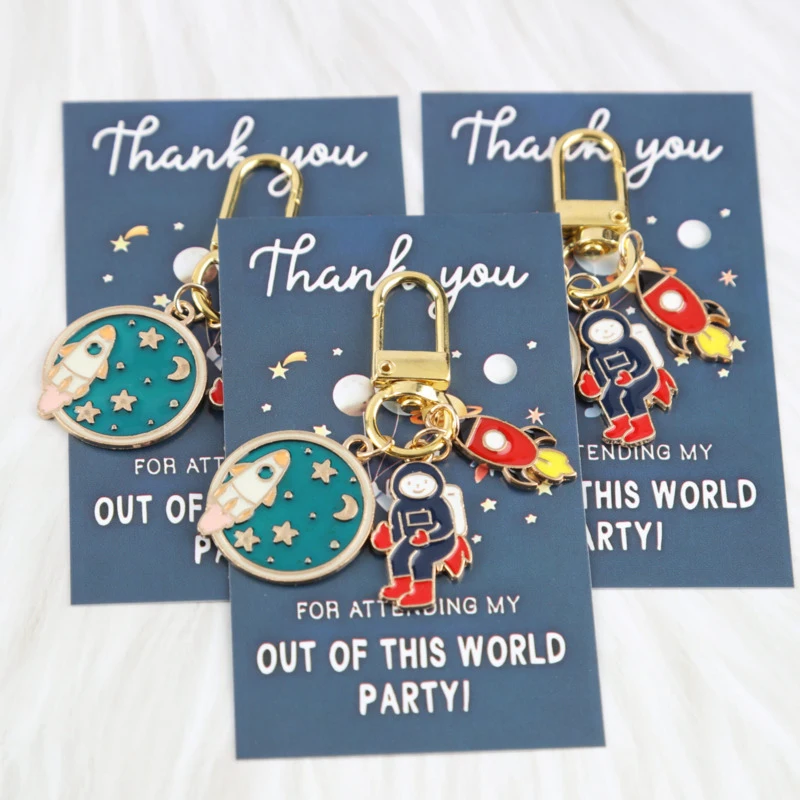 1/3pcs Interesting Astronaut Planet Rocket Keychain Set Astronaut card with thanks Wallet Bag pendant decoration accessory，Suita