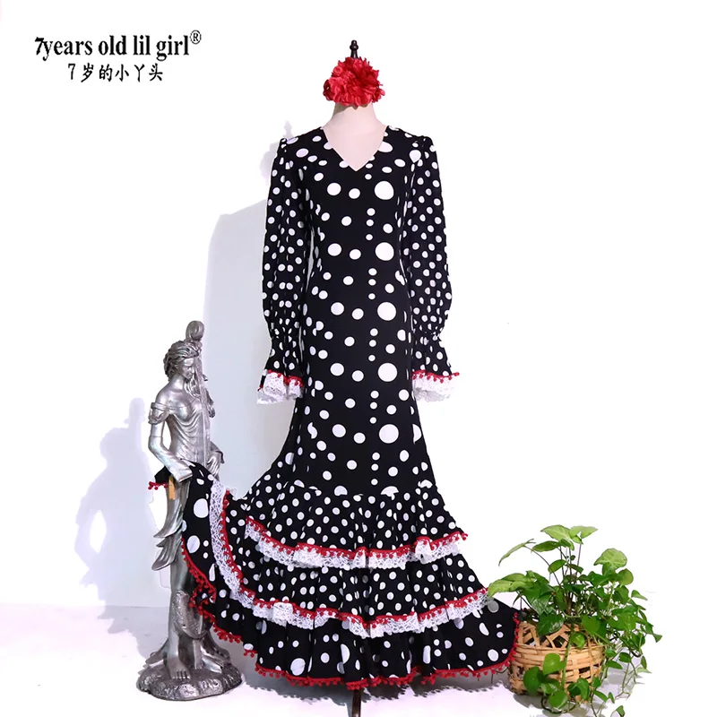 Women Girl Spanish Flamenco Top-Skirt Costume Customized Dress Gyspy Festival Performance Dance Wear Set ENE15