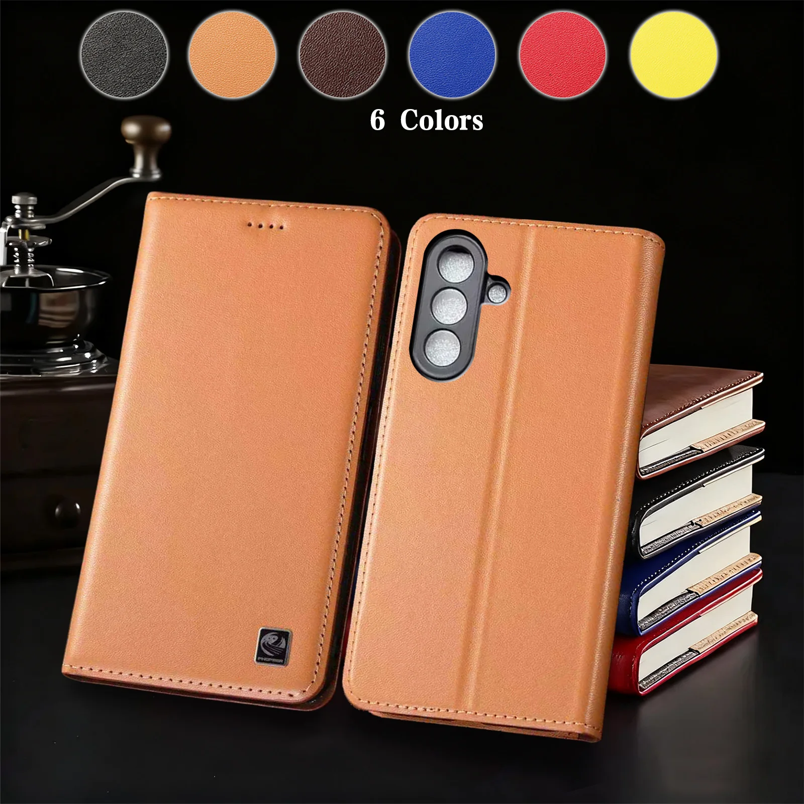 

Genuine Leather Case For Samsung A14 A15 A16 A24 A26 A34 A35 A36 A53 A54 A56 A73 4G 5G Nappa Pattern Flip Wallet Cover Non-Slip