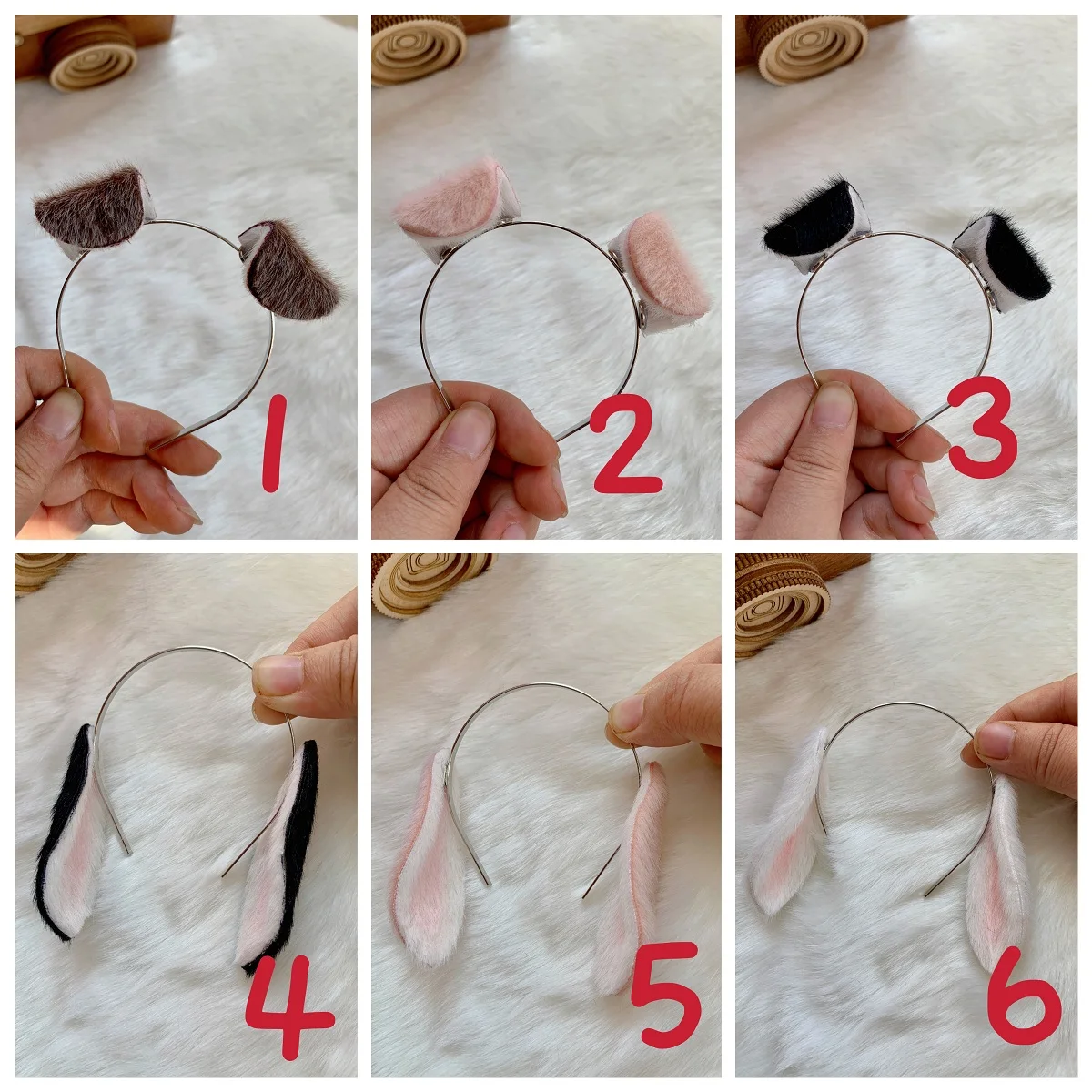 D04-A119-3 handmade toy 1/3 1/4 1/6 Doll BJD/SD doll Accessories Simulation animal cat rabbit wolf ear headband  tail set