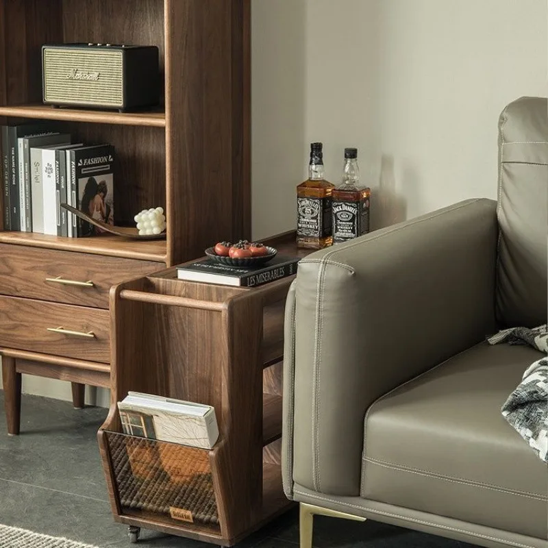 Solid wood sofa edge few solid wood trolley movable tea cabinet storage side cabinet dining car