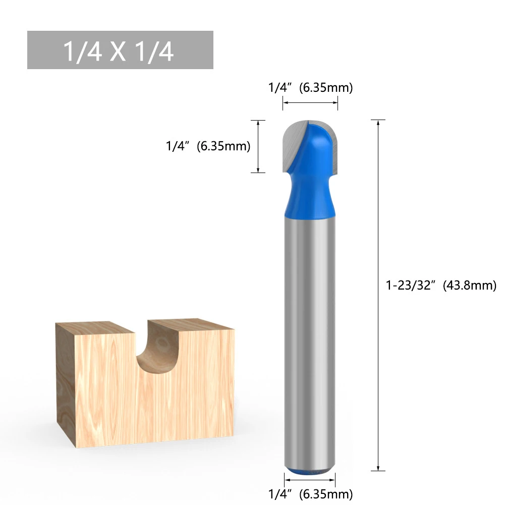 Alat Listrik Bit Router 1/4 Inci 6.35Mm Shank Karbida Ukiran Kayu Pemotong Penggilingan Bulat Bawah Router Bit