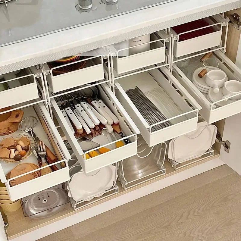 Kitchen countertop pull-out seasoning storage rack Multiple layers of storage and organization in the cabinet Lower sink