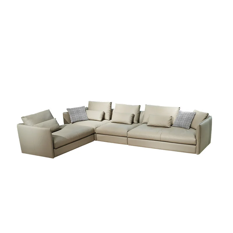 The first layer of cowhide leather sofa Italian minimalist large flat-floor villa living room high-end sofa combination