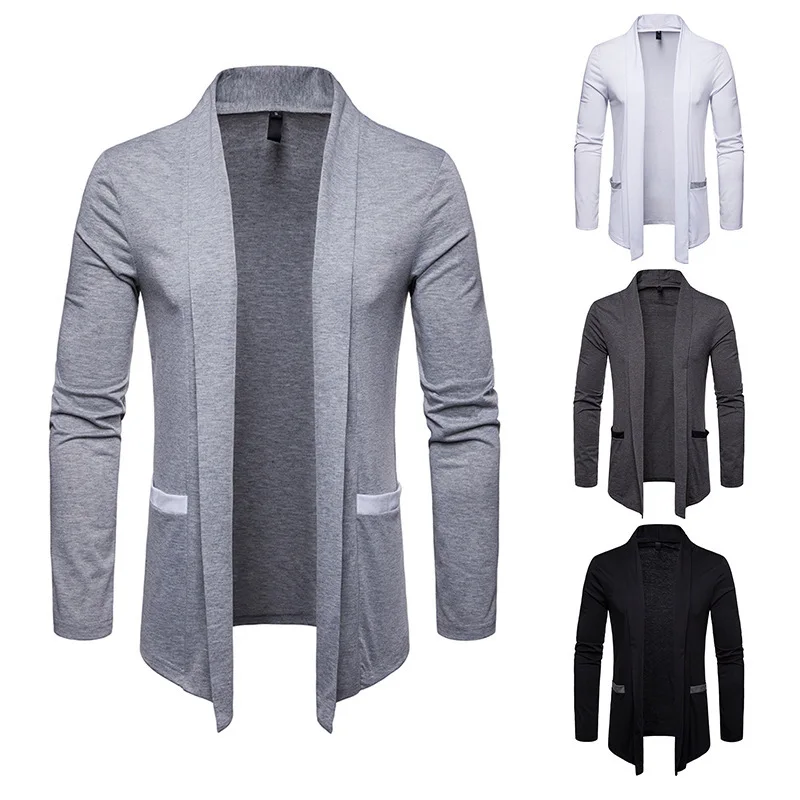 2024 spring and autumn new men's plus size men's coat cardigan solid color lapel long sleeved shawl top man clothes