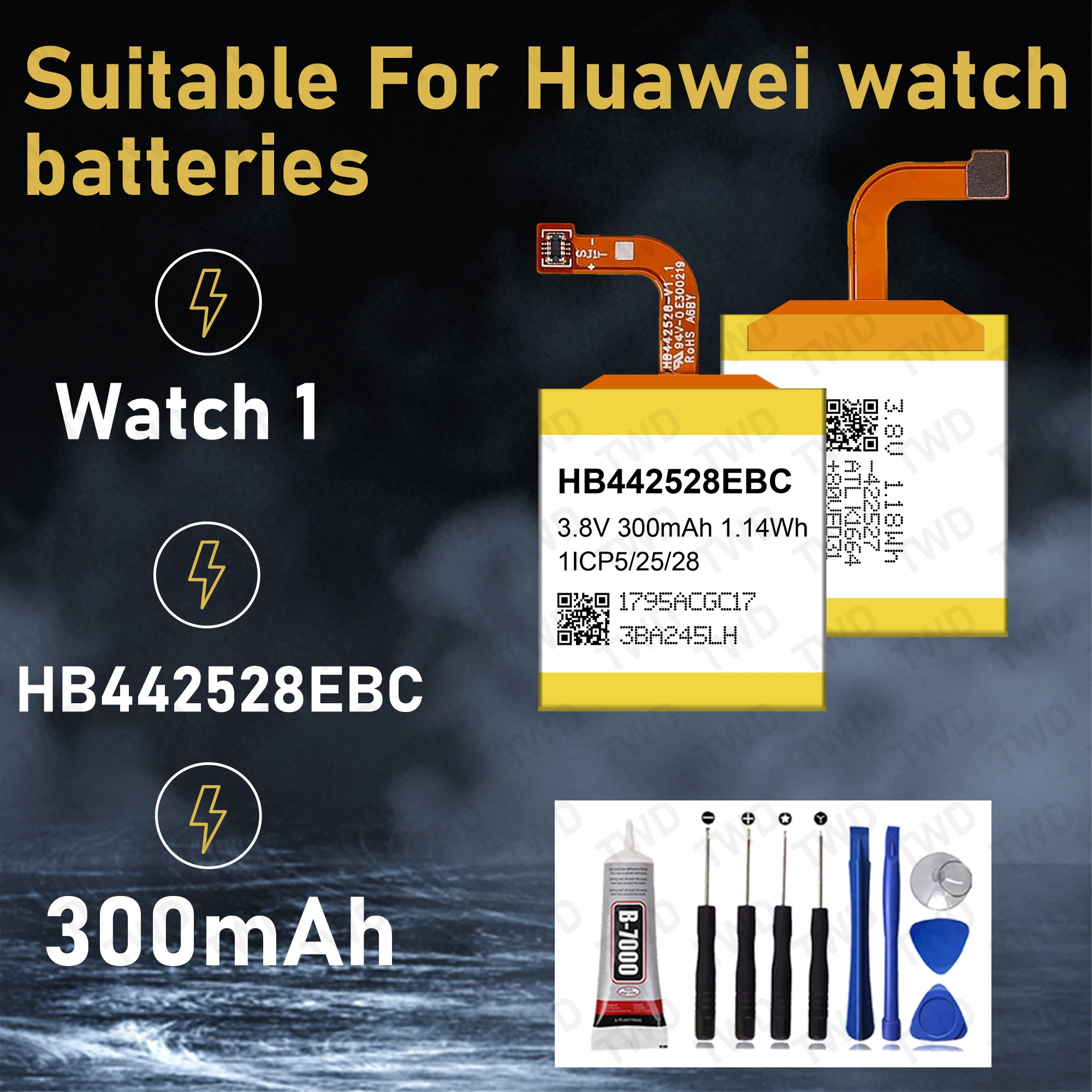 

HB442528EBC Large capacity 300mAh Battery For Huawei watch 1 SmartWatch batteries New High Quanlity+Free Tools