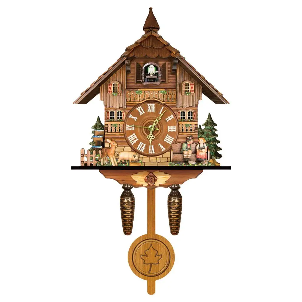 Retro Cuckoo Quartz Wall Clock Wooden Swing Clock Home Bedroom Decor Gift