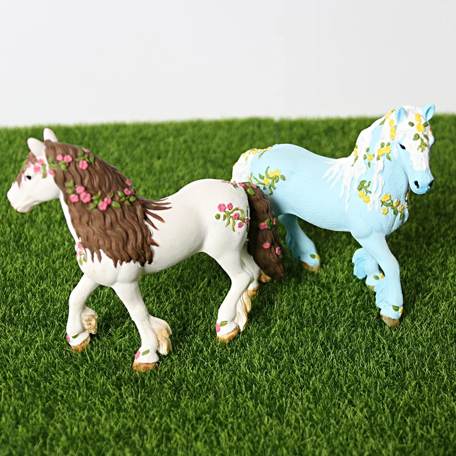 Plastic Fairy Tale Mythical Fairies Elf Horse Animal Figure Model Educational Toy Figurine White,Blue Horse With Flowers For Kid