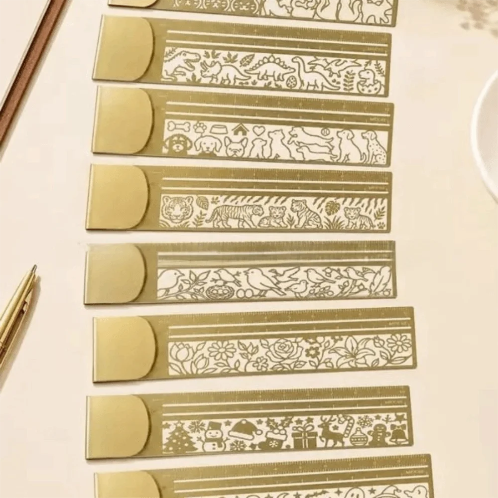 Brass Bookmark Ruler Hollow Cute Patterns Drawing Template Ruler Multi-functional Journal Decorative Ruler Journal Scrapbook