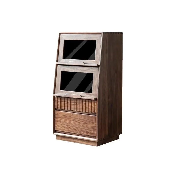 

North America, black walnut, TV side cabinet, living room, all solid wood, glass, chest of drawers