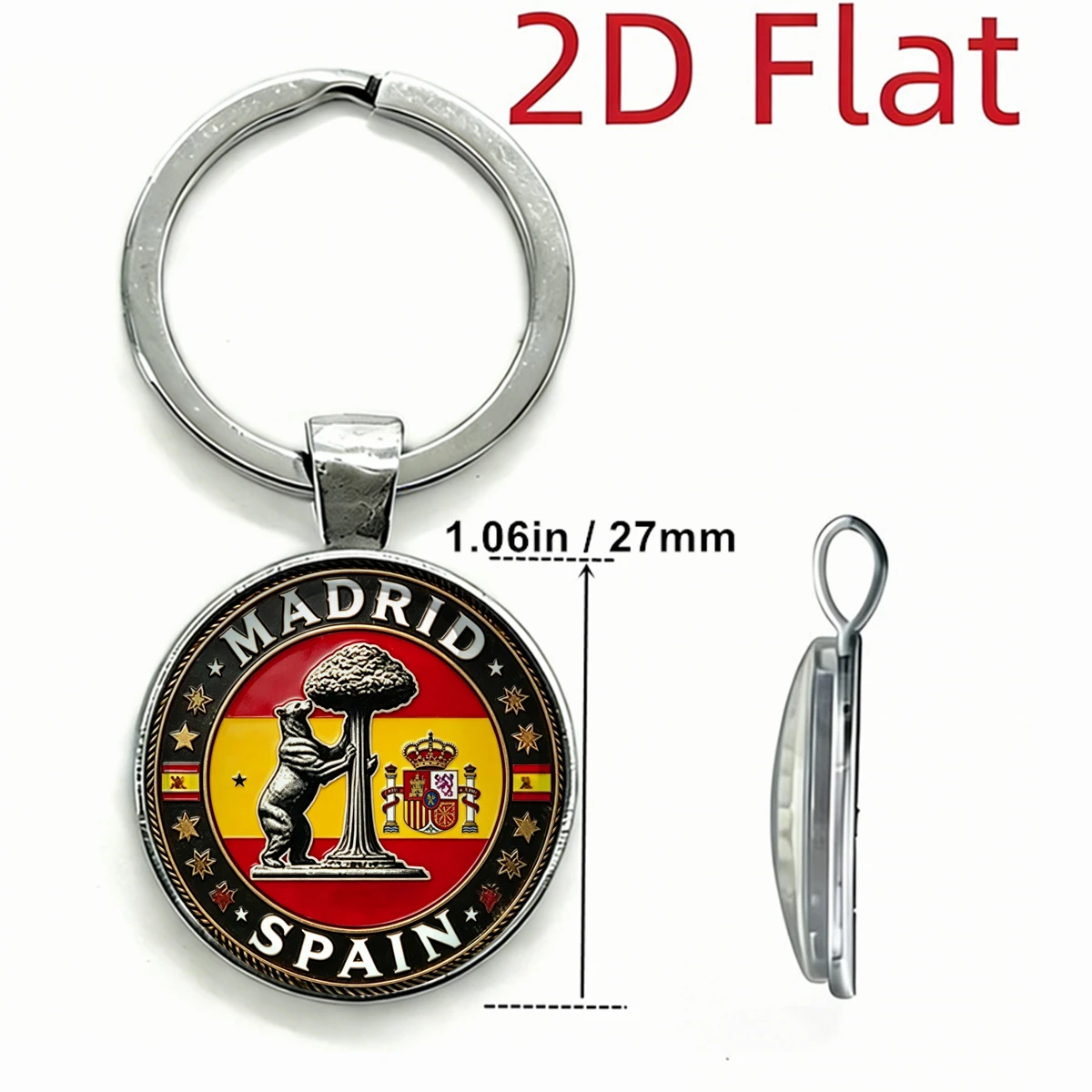 1pc Madrid Spain Bear Tree Spanish National Emblem Travel Key Ring Glass Cabochon Round Keychain Spanish City Travel Souvenir