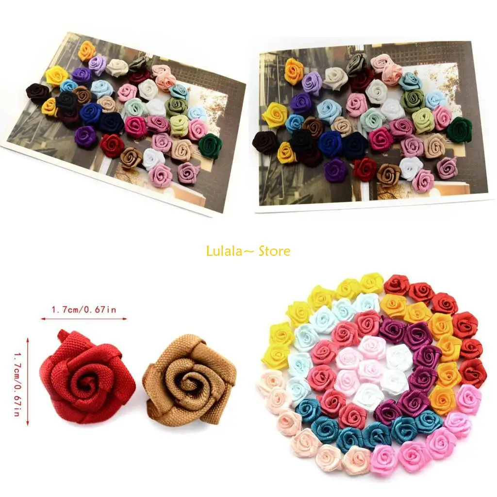 

Y4QA 100Pcs Mix Color Satin Ribbon Flower Appliques Patches Multi Colors Wedding