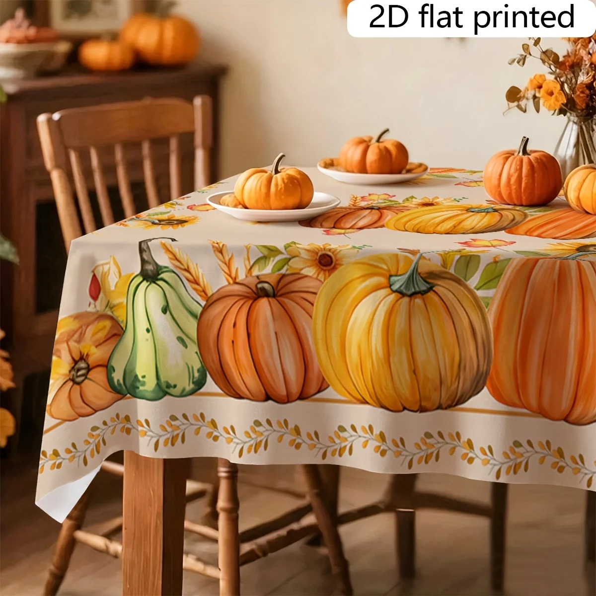 Tablecloth 1pc Thanksgiving Tablecloth, Sunflower and Pumpkin Pattern of Autumn Harvestxzj