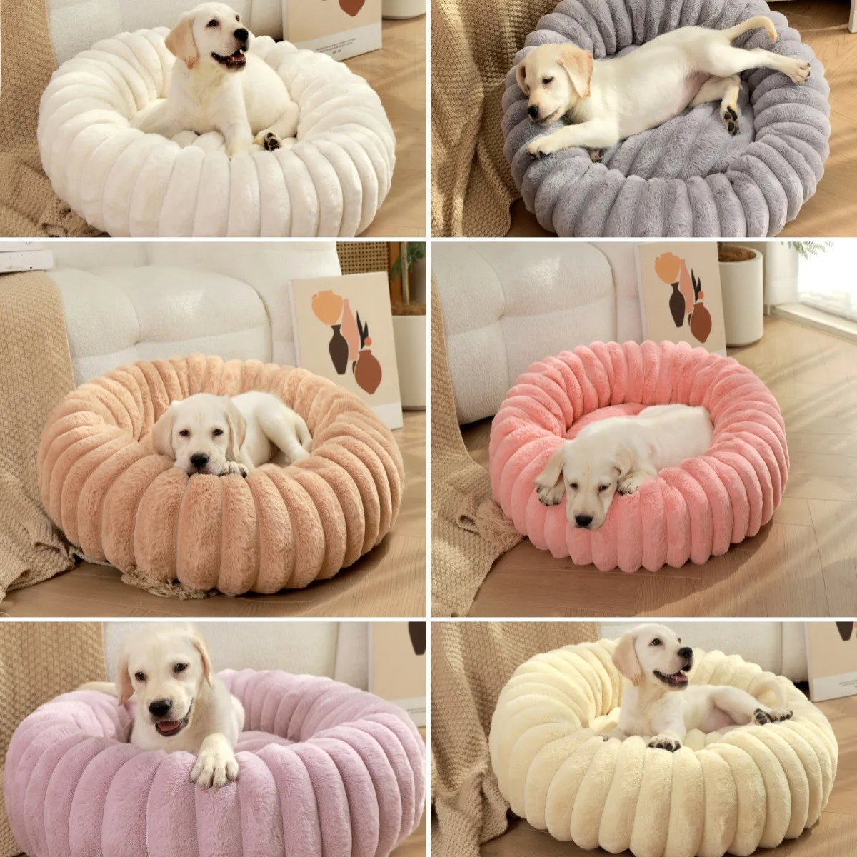 

New Plush Round Pet Bed, Winter Warm Rabbit Fur Dog & Cat Cushion, Cozy Long Hair Pet Mat for Dogs and Cats Dog House Pet Items