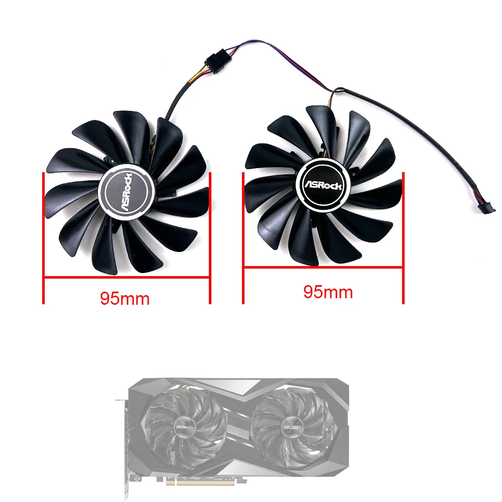 DIY Cooling Fan 95mm 4pin CF1010U12S FDC10U12S9-C For ASROCK Radeon RX6600 6600XT 6650XT 6700XT Challenger D OC video card fans
