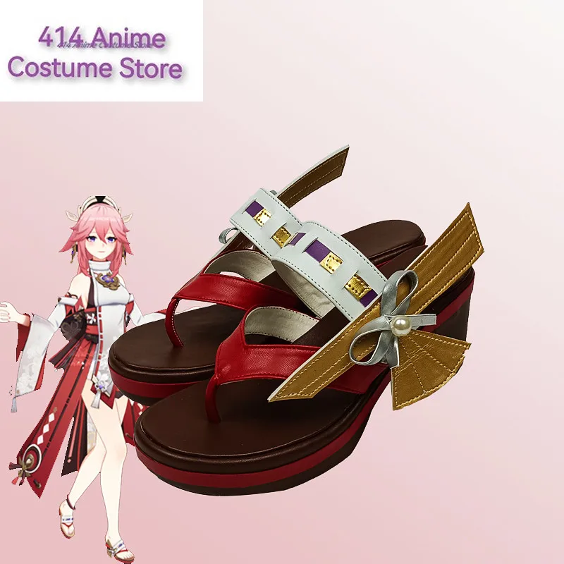 Hot Game Genshin Impact Yae Miko Guuji Yae Cosplay Sandals Anime High Heel Female Platform Fashion Casual Cute Cos Shoes