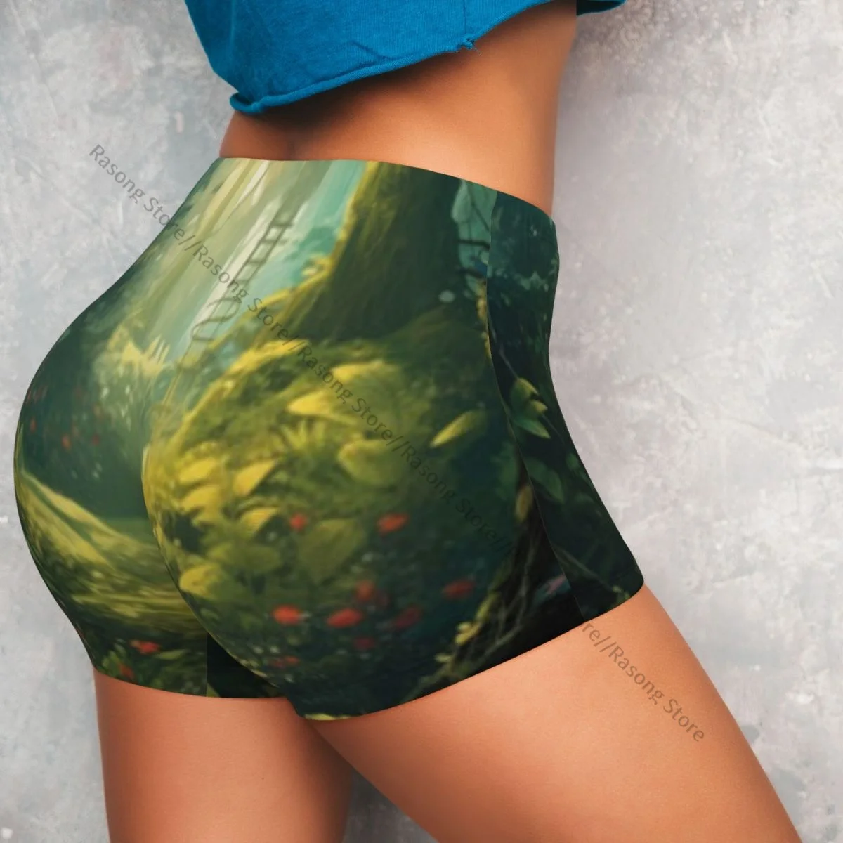 Push-Up-Shorts, elastisch, Scrunch-Po, tiefer Dschungel mit üppigem tropischen Regenwald, Laufshorts, Sportshorts, Damenbekleidung, Fitnessstudio