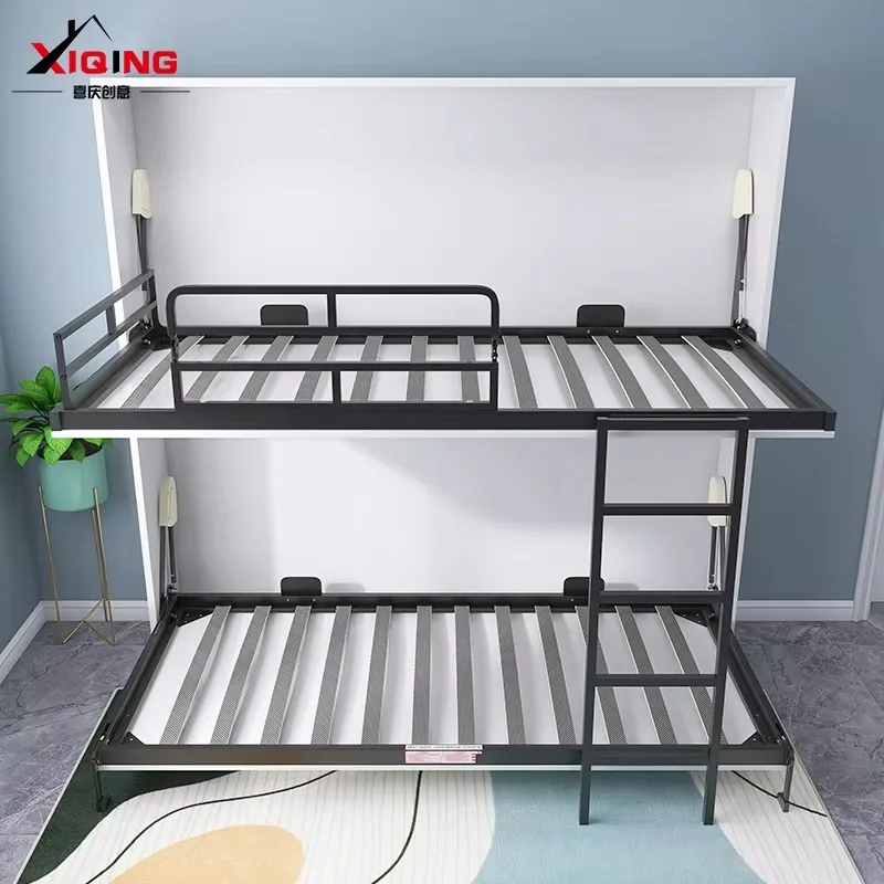 Space-Saving Manual Horizontal Wall Bed Frame With Stairs Folding Bunk Murphy Bed Mechanism