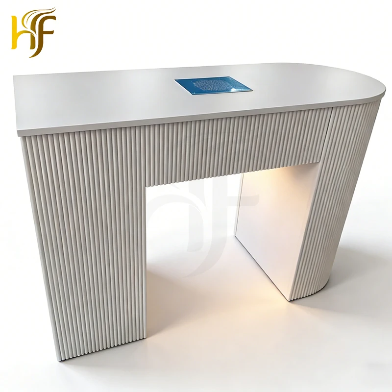 Factory Price Modern Style Beauty Salon Furniture Wooden  Nail Table Semi-circular Nail Table Design for Manicure