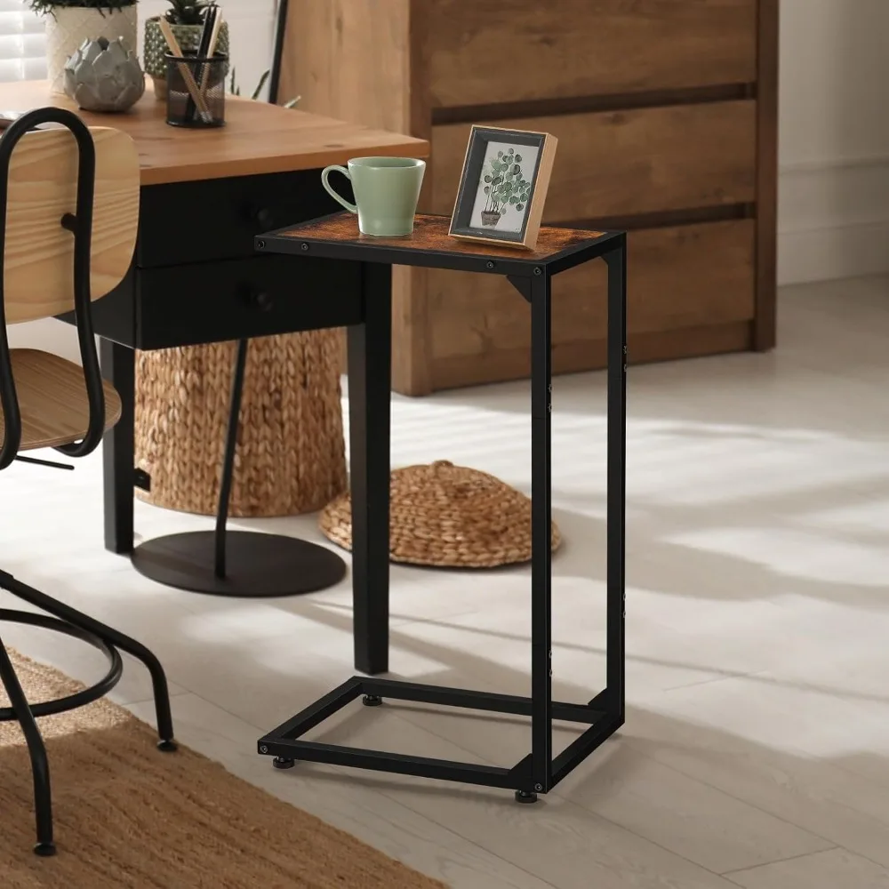 C-Shaped Mobile Coffee Table with Metal Frame and Wood Top Printer Shelf with Filing Cabinet,Industrial Design for Living Room