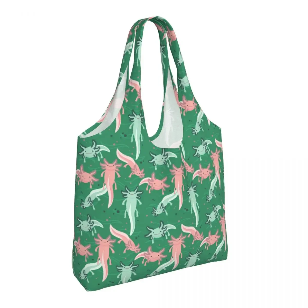 Holly Galvan Axolotl Pattern Grocery Shopping Tote Bag Salamander Animal Canvas Shoulder Shopper Bags Large Capacity Handbags image 3