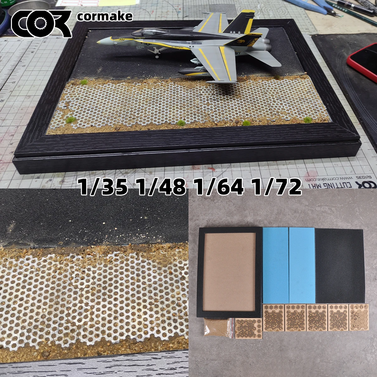 Assembled Display Stand Scale Model Diorama Miniature Brick Pavement Airport Runway Surface Highway Road Path 1/32/35/48/64/72