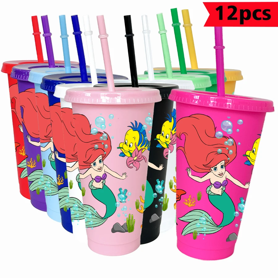 

12pcs/pack Disney mermaid flounder 26oz multicolor plastic water cup party drinkware birthday/back to school gift