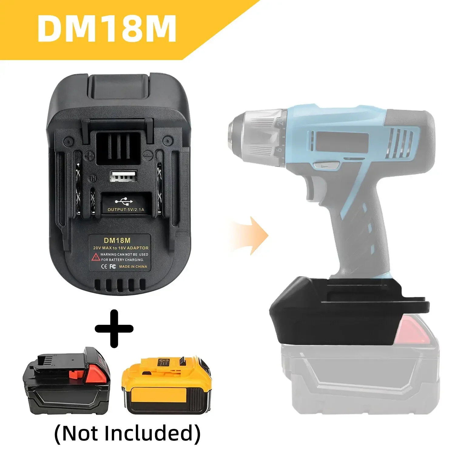 Battery Adapter with USB for Dewalt 20V Battery for Milwaukee 18V Lithium Battery Converter to For Makita 18V Power Tool DM18M