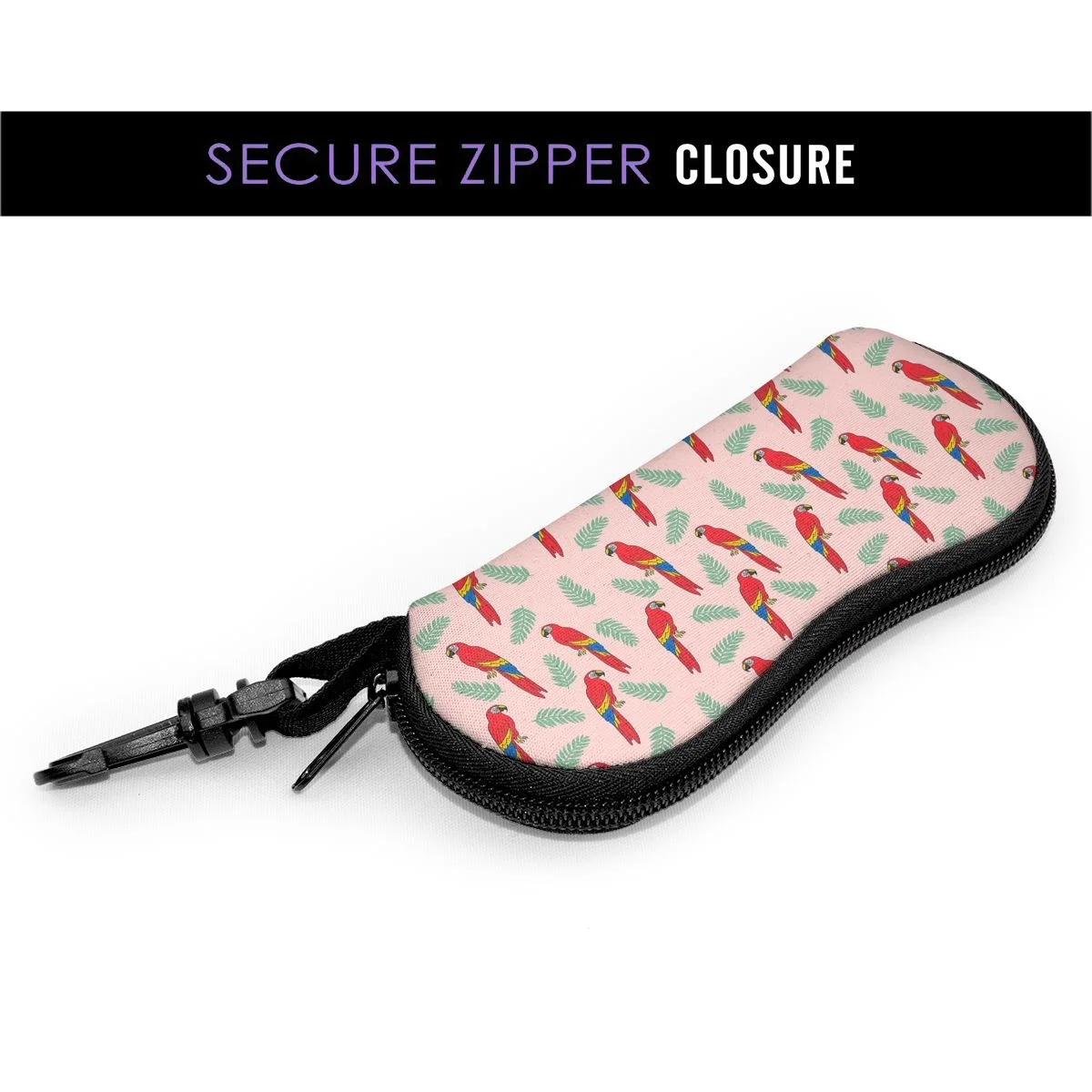 Macaw Parrot Tropical Bird Sunglasses Soft Case For Women Men Large Zipper Eyeglass Hook Case