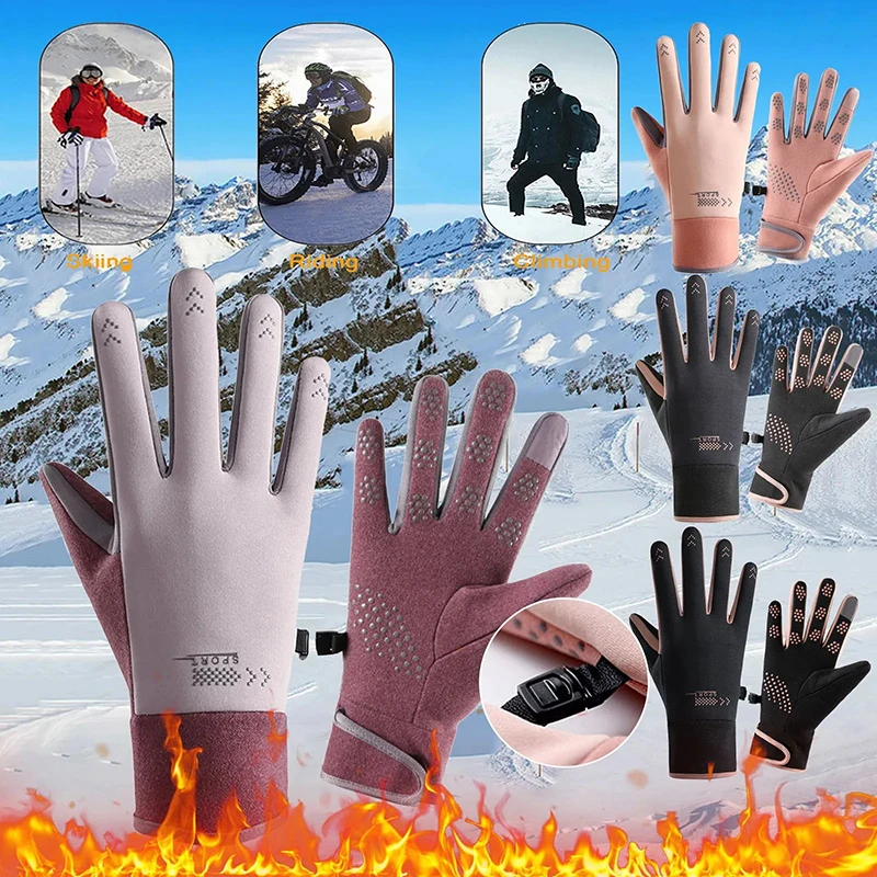 Guanti invernali da donna ciclismo bici pile termico resistenza al freddo vento impermeabile bicicletta calda guanti da sci da corsa all'aperto