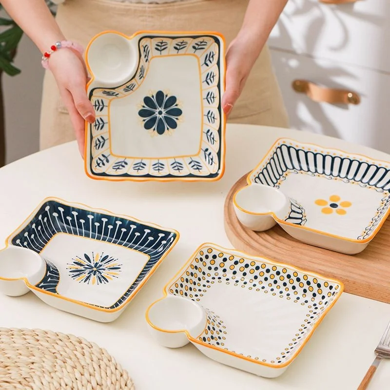 Plato de cerámica, plato de Sushi japonés, plato de bola de masa con platillo para inmersión, aperitivos, ensalada, fruta, bandeja para patatas fritas, accesorios de cocina