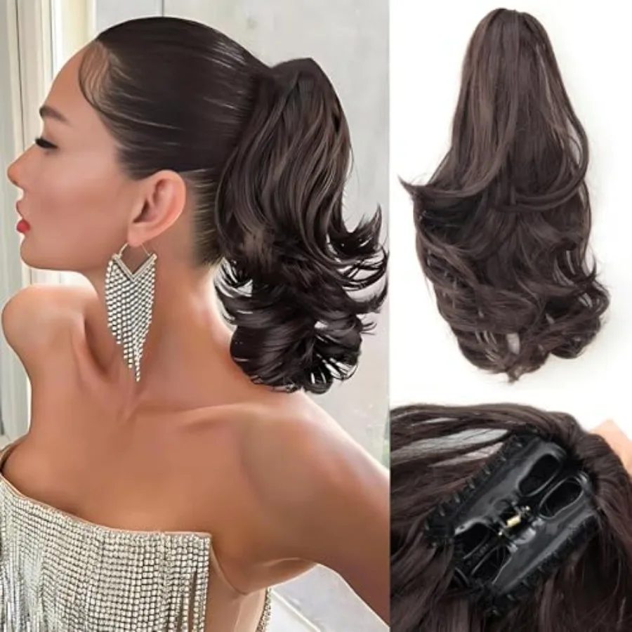 

DAXSRXI Claw Clip Ponytail Extension, Clip in Ponytail, 10 Inch, 4 Medium Brown, Ponytail Extension, Pony Tails Hair Extensions