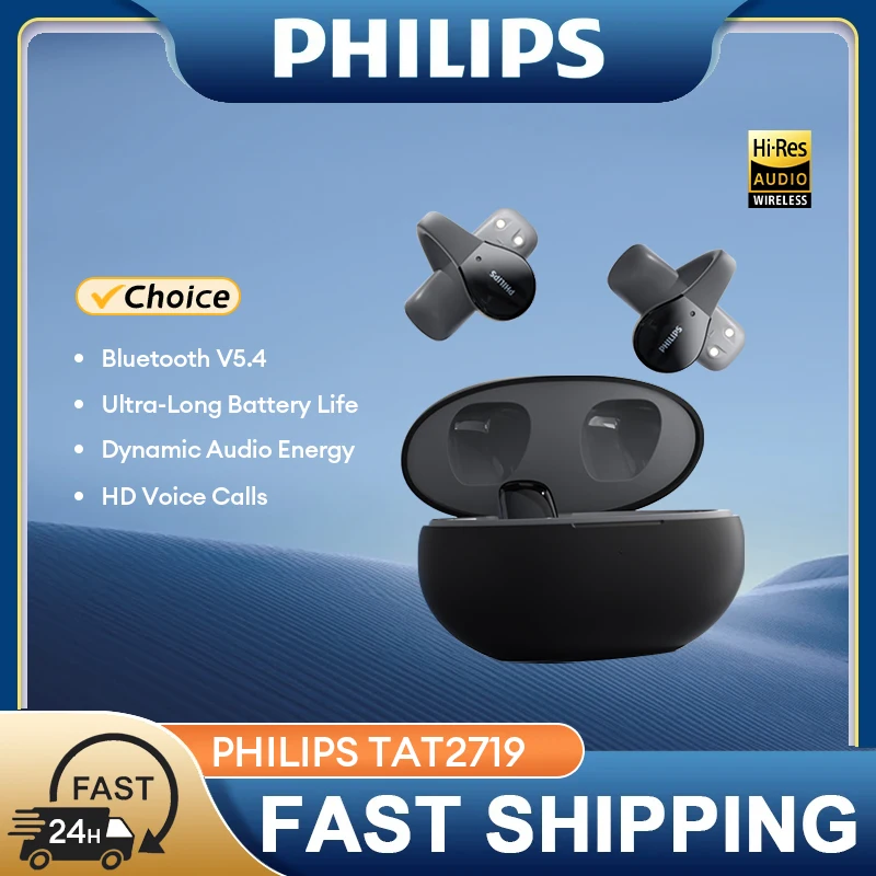 

New Philips TAT2719 Wireless Upgraded Bluetooth 5.4 Earphones Noise Reduction Game Earbuds HD Call Touch Sport Headset With Mic