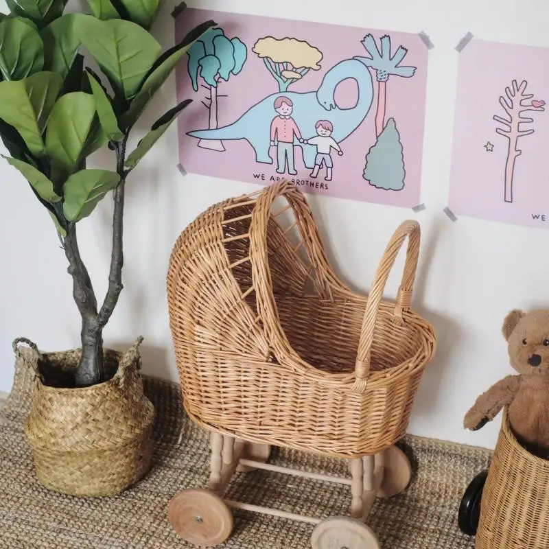 Kinder Rattan Weben Kleinkind Lager wagen spielen Haus Dekor Fotografie Requisite Kinderzimmer Aufbewahrung skorb