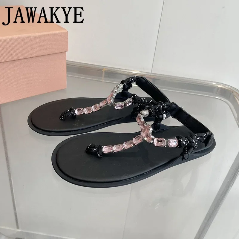 2024 Summer Flip Flops Women Sandals Buckle Strap Leather Crystal Flat Shoes Casual Gladiator Sandals For Women