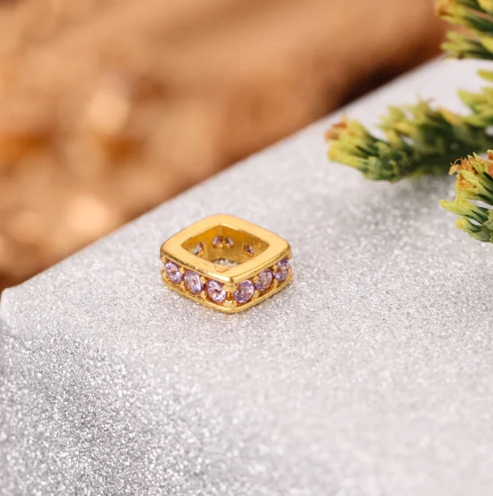 

18k gold square shape stoppers karat gold spacers for beads gold jewelry components 4.4mm