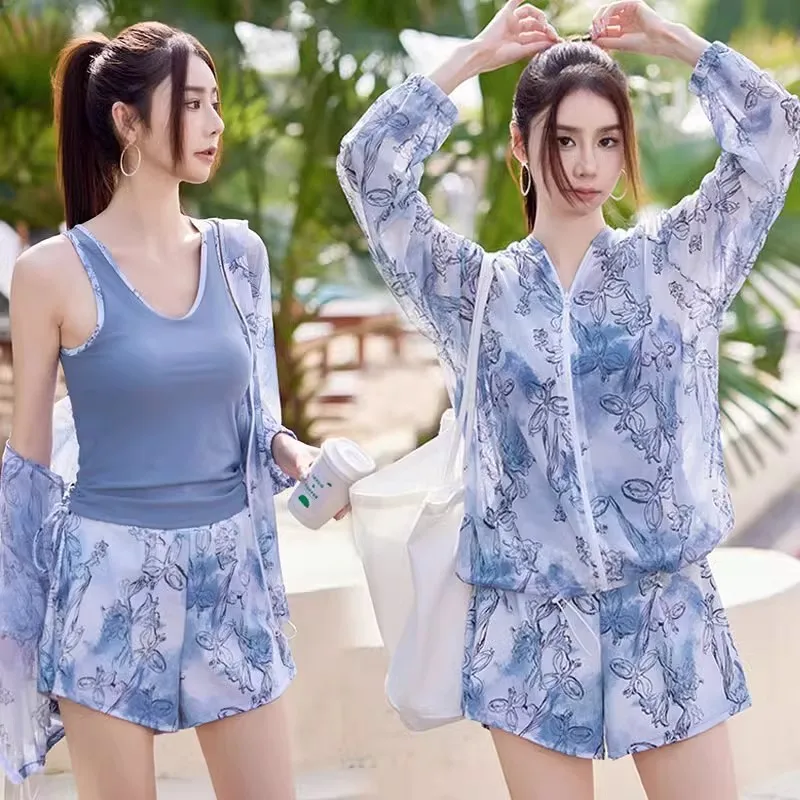 Plus Size Sport Zweiteiliger Badeanzug Damen, dreiteiliges Set Studenten, langärmelige Cover-Up Hot Springs