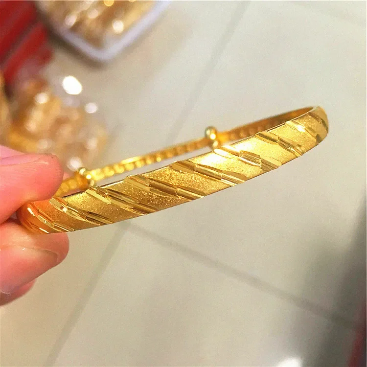 Plated 100% 24K Real Gold 18K Bracelet 3D Hard Pure Gold Plated K Gold Ornament Women's Fight Bracelet Push-Pull Wedding Jewelry