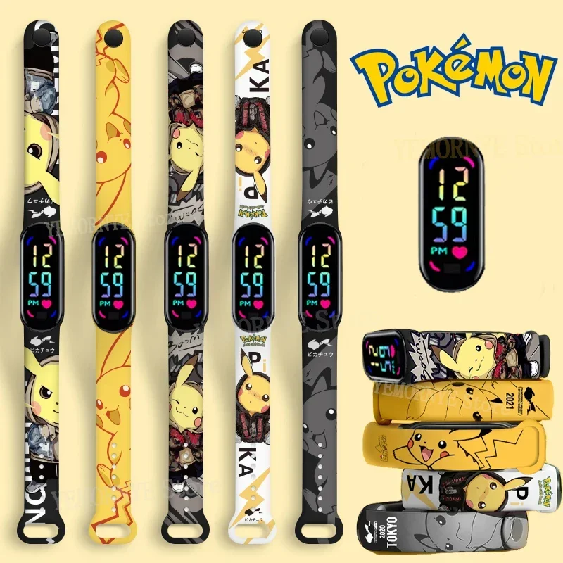 

New Pokemon Anime Children's Watches Kawaii Pika Chuka Jingle Cat Pass kids Sport Wristband Waterproof Digital Watch Gifts Toys