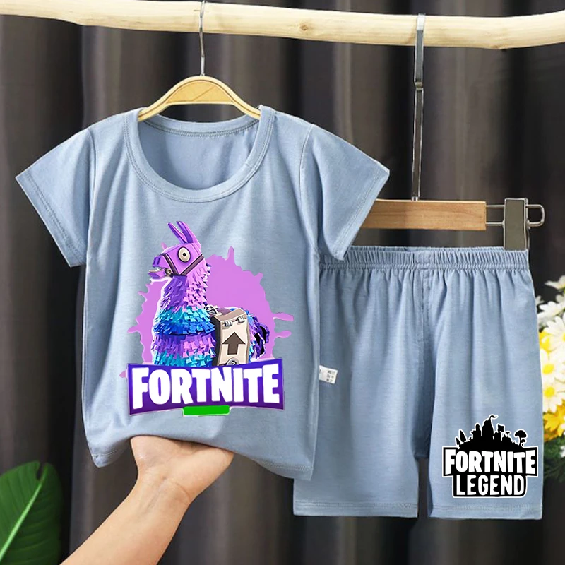 Fortnites 어린이 잠옷 만화 게임 그림 인쇄 짧은 소매 잠옷 아기 소년 Kawaii Loungewear 여름 어린이 의류