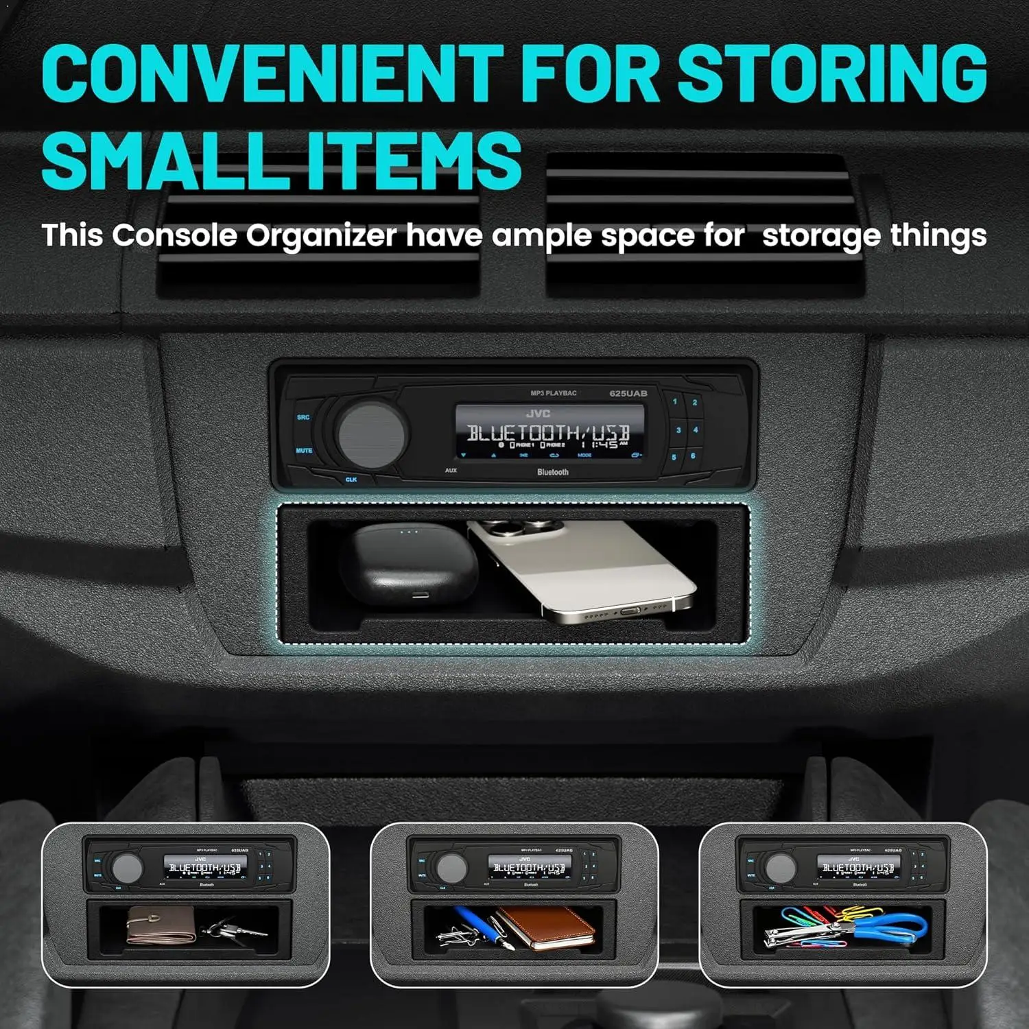 Caja de Almacenamiento Universal para Radio de Coche, Organizador de Salpicadero de Una Sola Placa DIN, Kit Organizador de Bolsillo para Salpicadero para Soporte de Estéreo Jeep Mazda